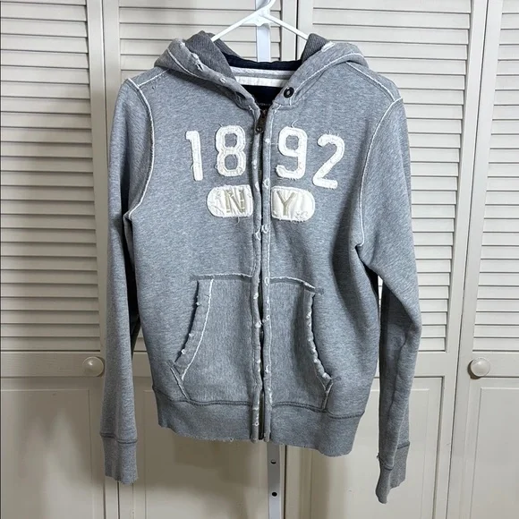 Abercrombie & Fitch Women's Gray Zip-Up Distressed Hoodie with 1892 Patch XL - Picture 1 of 10